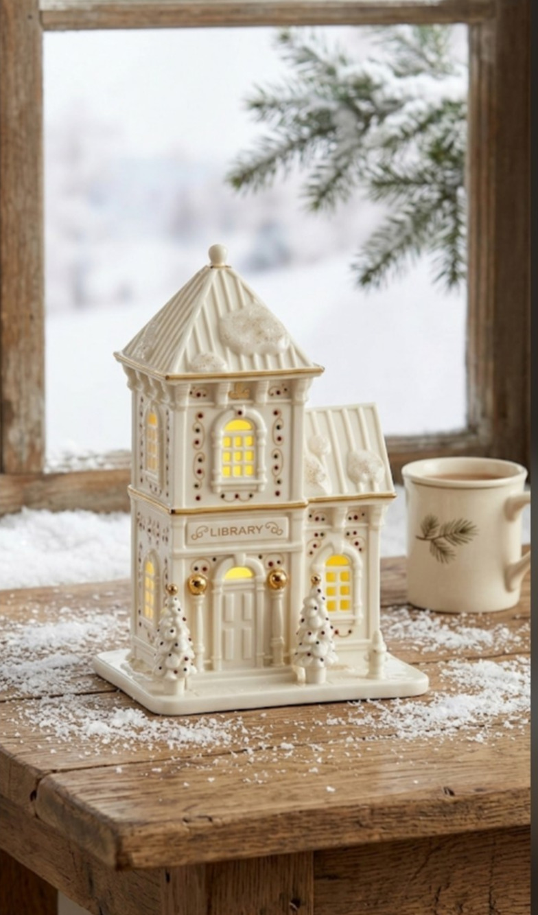 Lenox Mistletoe Park Library Village Treasures Illuminated 886171 Original Box